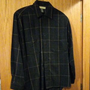 mens natural life shirt jacket plaid charcoal brown 23 armpit 32 long exc cond